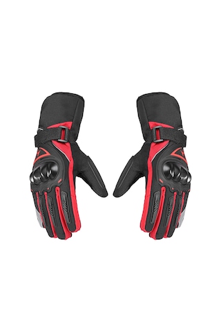 Neevoyu Kış Motosiklet Eldiveni - Gece Yansıtan Dokunmatik Ekranlı Su Geçirmez Soğuk Hava Kırmızı-m