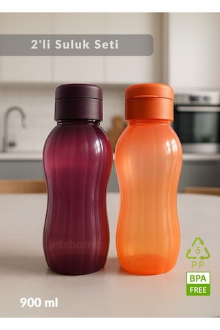 2'li Suluk Bpa Free Ofis-spor-okul Matarası Pp-5 Mürdüm-turuncu 900 Ml Turuncu - Bordo