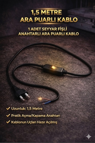 1 Adet Seyyar Fişli 1,5 Metre Arapuarlı Kablo,led Trafosu Ve Masa Lambası Bağlantı Kablosu - Hazır Soyulmuş Uçlu Siyah