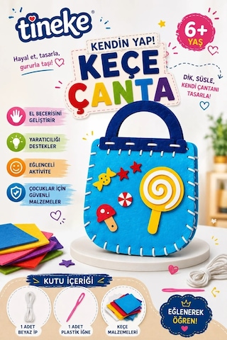 Tineke Kendin Yap Keçe Çanta Yapım Seti Mavi Lolipop Desenli, Eğitici Oyuncak Hobi Ve El Sanatları