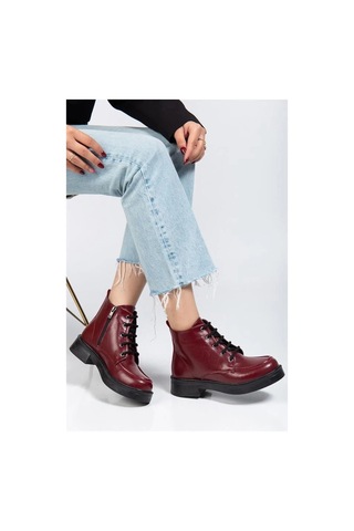 Khi-zai Kadın Bağcıklı Fermuarlı Şehir Rugan Kırışık Bot Bordo