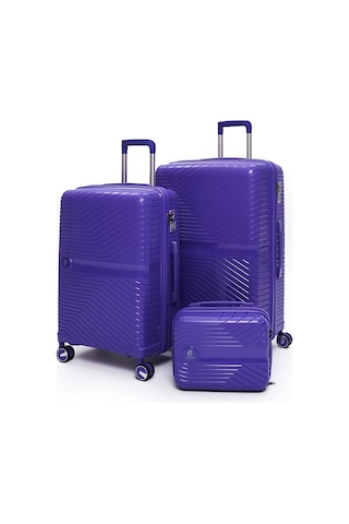 Elatae Exclusive Pro Polipropilen Kırılmaz 3'lü Valiz Seti Büyük - Orta Boy Ve Makyaj Çantası Mor 5239 Mor