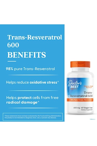 Doctor's Best Trans-resveratrol 600 98% Pure Brain & Cognitive 60 Veggie Caps Aromasız