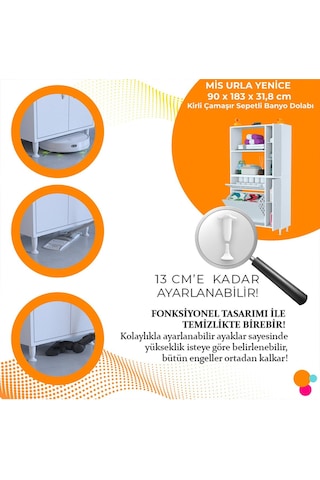 Mutfak Dolabı Sepetli Kirli Camasır Dolabı Banyo Dolabı 5 Raflı Cok Amaclı Dolap Beyaz