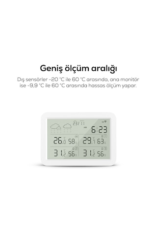 Dijital Termometre Monitörlü 4 Bölge Takipli İç-dış Mekan, Wifi, Akıllı İklim Sensörü X7510