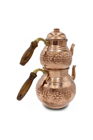 Çaydanlık Bakır Küçük Boy Kırmızı Papatya Model Kırmızı