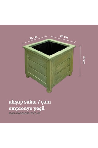 Kaf Ahşap Dekoratif Ahşap Saksı / Emprenye Yeşil