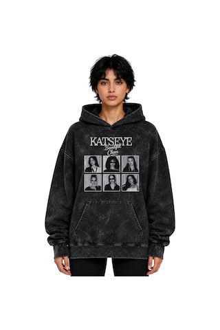 Sevbano Katseye Kpop Müzik Grubu Baskılı Unisex Oversize Yıkamalı Hoodie Siyah
