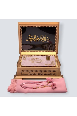 Gold Sandıklı Hafız Boy Kur'An-I Kerim Seti (Gül Kurusu)