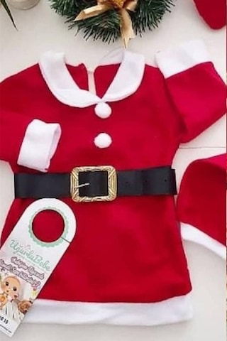 Uğurlu Bebe Kız Çocuk Kırmızı Yeni Yıl Noel Kostüm Elbise Seti Yılbaşı Kırmızı