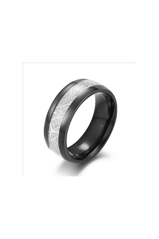 8mm Genişlik Meteorit Taşı Desenli Kakma Gümüş Rengi Tungsten Çelik Yüzük Çift Alyansı Nişan Takısı Arı Siyah