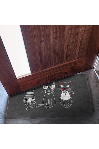 Tasarımlı Dekoratif Kapı Önü Paspas, Dış Mekan/ev İçi/banyo/mutfak/yatak Odası/giriş Paspasları 3 Kedi, 40x Çok Renkli