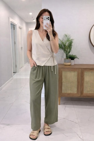 Lijuri Beli Lastikli Yarım Astarlı Rahat Pantolon 0135 Haki