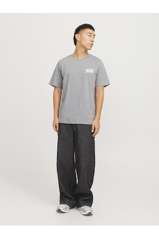 Jack & Jones Erkek Bisiklet Yaka Logolu Tişört - Corplogo - 12151955 Ultimate Grey Gri
