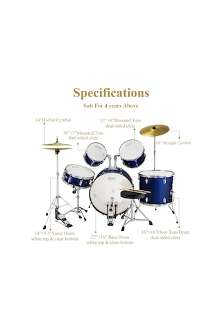 Eastar Eds-480mbe 22" 5-parça Akustik Davul Metallic Blue