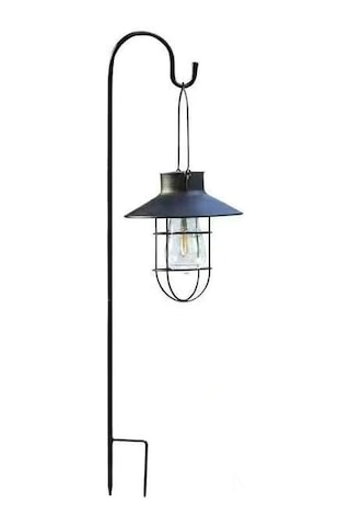 Dofolink Siyah Güneş Enerjili Dış Mekan Lambası - 18cm Çapı Demir Çelik Vintage Akşam Lambası, Su Geçirmez Bahçe Balkon Kamp Manzarası Avize Çoban Kancası Seti Beyaz