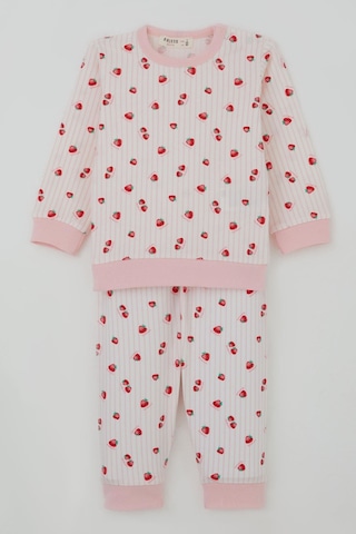 Breeze Kız Bebek Pijama Takımı Omuzdan Patlı Çilek Desenli 4 Ay-1 Yaş, Ekru