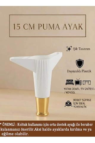 Puma 15 Cm Beyaz-altın Mobilya Kanepe Tv Ünitesi Dolap Kosol Ayağı Beyaz