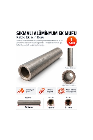 Tamer 240mm2 240 Lık Sıkmalı Alüminyum Ek Mufu Alümiyum Kablo Eki İçin Boru