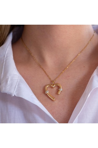 Çelik Kalp Kolye, Altın Kaplama Kadın Kalp Kolye K-120 Altın