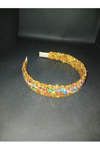 El Yapımı Gold Doğal Kristal Renkli Taşlı Işılıtılı Taç Gold - Renkli