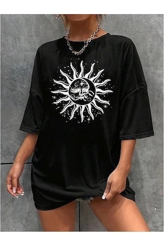 Modi Bisiklet Yaka Baskılı T-shirt - Siyah