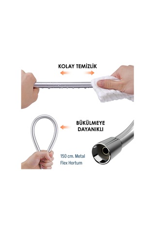 Adell Mode S Sürgülü Duş Seti Parlak Krom 3 Fonksiyonlu El Duşu Pvc Flex Hortum 15782023 Krom