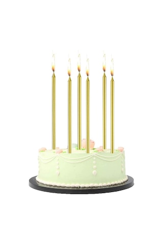 Gold Uzun Mum 20 Cm 12 Li Gold