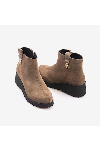 Kemal Tanca Hakiki Deri Kadın Dolgu Topuk Bot 601377 Biscuit Süed