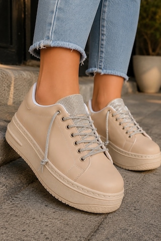 Mevese Luna Sim Detaylı Bağcıklı Kadın Günlük Sneaker Ayakkabı - Ten