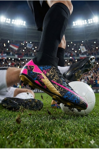 N Moda La-liga Erkek Halı Saha Kramponu İthal Taban, Çim Saha, Yarım Çoraplı, Ergonomik, Ayağı Saran, Esnek Ve Konf Siyah - Altın