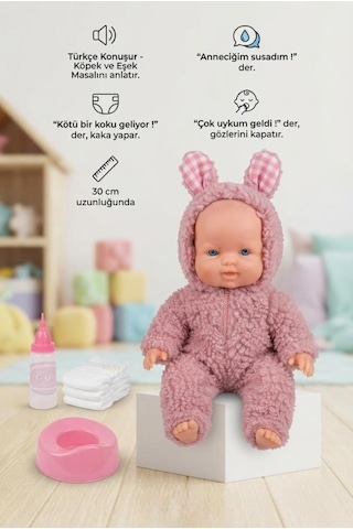 Masal Anlatan Ve Altını Islatan Kostümlü Bebek Kafası Kolları Et 30 Cm Lazımlık Ve Biberon Hediyeli 44206885