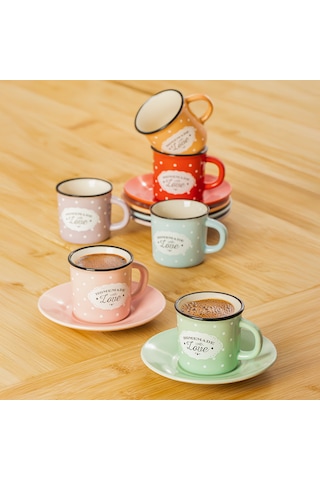 Perotti 3007 Çok Renkli Love 12 Parça Porselen Fincan Takımı