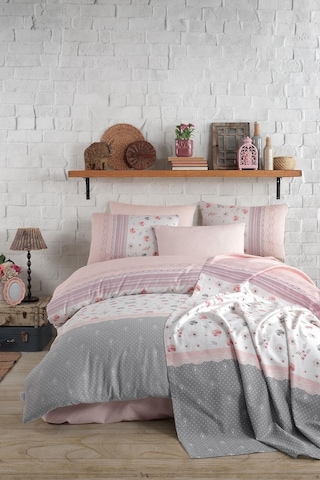 Cotton Life Çift Kişilik Pike Takımı - Lusia Somon Çok Renkli
