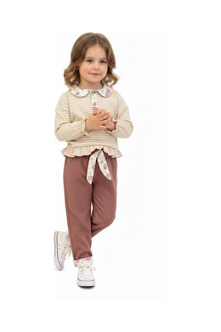 Yakası Fırfırlı 2 Li Pantolon Takım Pudra