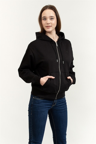 Calvin Klein Kadın Regular Fit Fermuarlı Kapüşonlu Sweatshirt - Siyah Black