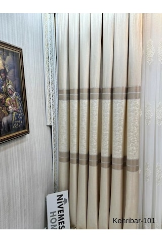 Nivemeshome Kehribar Ft614162 Krem V-101 1/3 Sık Pileli Fon Perde Apm Krem