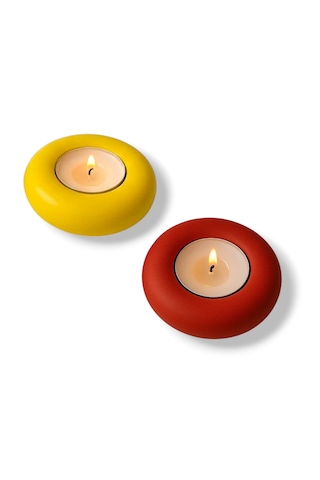 Sarı Kırmızı Mumluk Seti El Yapımı Dekoratif Tealight Mumluk Sarı Kırmızı