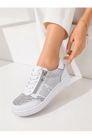 Papucumun Dünyası Kadın Hakiki Deri Nefes Alan Ortopedik Konfor Yan Fermuar Detaylı Sneaker Beyaz