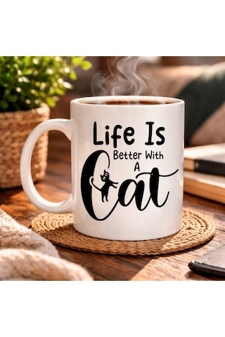 Northcity Life Is Better With A Cat Kupa - Sevimli Kedi Tasarımına Sahip Porselen Kahve Kupası