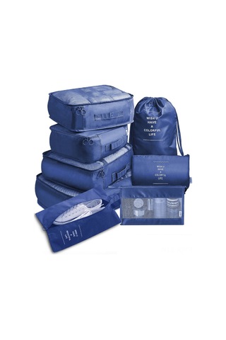 Youmex Seyahat Ve Ev İçin 8'li Depolama Seti - Çanta, Giyim, Ayakkabı Ve Makyaj Organizasyonu Koyu Mavi Koyu Mavi
