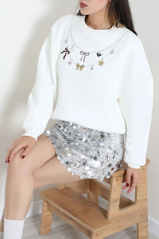 Modi Quzu Kolye Baskılı Sweatshirt Beyaz - 75367.2002. 2beyaz