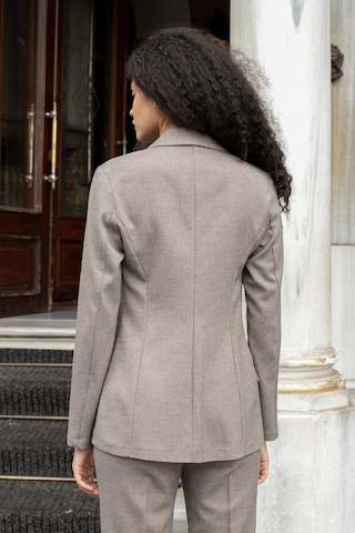 Kadın Balıksırtı Desenli Yakalı Cep Kapaklı Uzun Kol Blazer Ceket-bej Balıksırtı Bej Balıksırtı