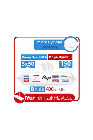 Sleepy Easy Clean Çamaşır Suyu Katkılı Mopa Uyumlu Yer Temizlik Havlusu&Mendili 3x50 (150 Yaprak)