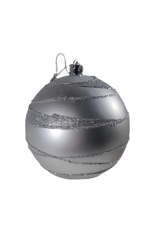 3 Adet Yılbaşı Ağacı Top Süsü 8 Cm - Simli Şeritli Gümüş Parlak Kaliteli Yılbaşı Dekorasyonu Seti Pvc Kutulu Set