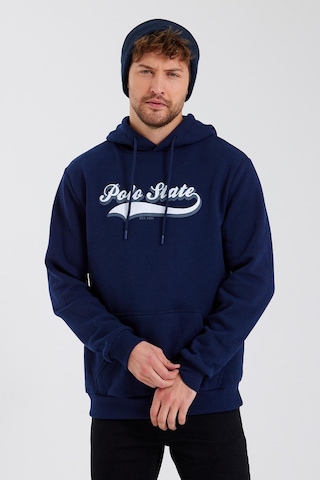 Erkek 3 İplik Pamuklu İçi Polarlı Baskılı Regular Fit Kapüşonlu Kanguru Cepli Lacivert Sweatshirt Lacivert