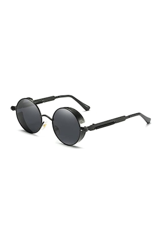 Retro Vintage Steampunk Gothic Tarz Yuvarlak Güneş Gözlüğü Siyah