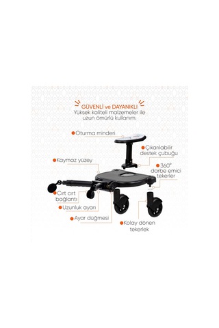 Gezenbebe Hero Bebek Arabaları İçin Oturaklı 2. Çocuk Aparatı Elephant Gri - Siyah