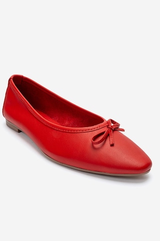 Luvishoes Umıel Kırmızı Cilt Hakiki Deri Fiyonklu Kadın Babet Ayakkabı