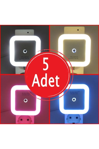 Kare Led Gece Lambası 0,5W Işıklı Fişli Fotosel Sensörlü 5 Adet